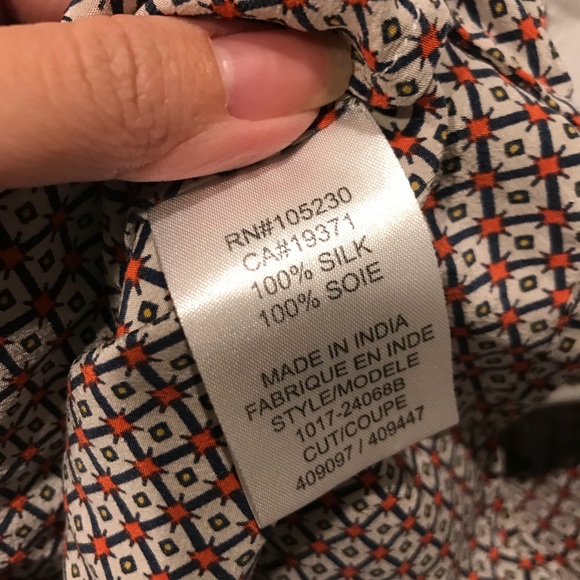 JOIE SILK TOP BLOUSE SHIRT ORANGE BLUE GEO XS - Picture 2 of 5